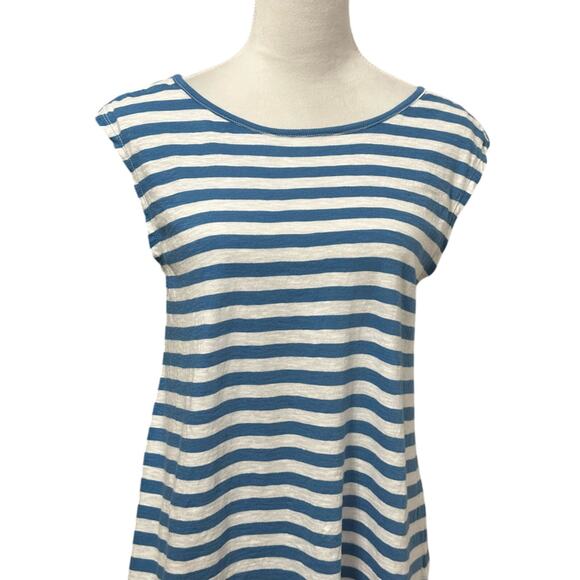 Caslon Cap Sleeves Blouse Round Neck Keyhole Striped Blue White Women's S NWOT - Picture 2 of 8